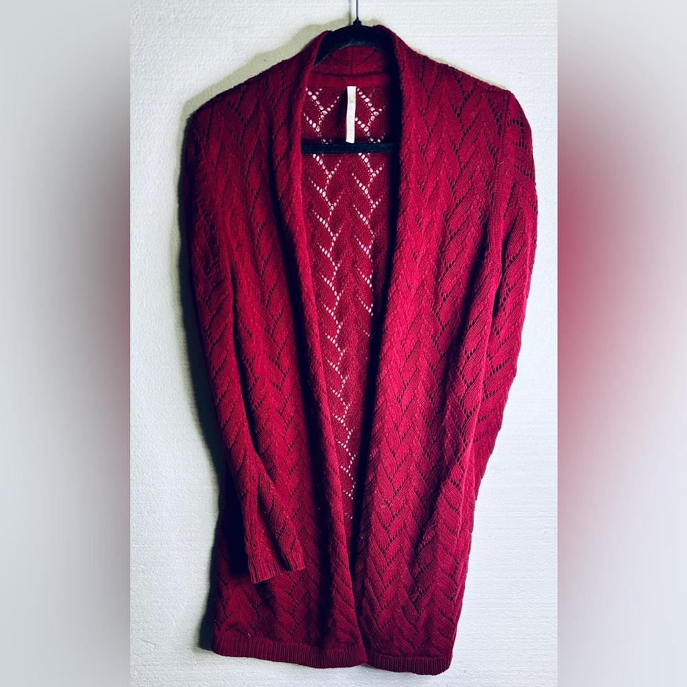 Leo & Nicole Deep Red Women's Open Knit Long Cardigan Size Medium